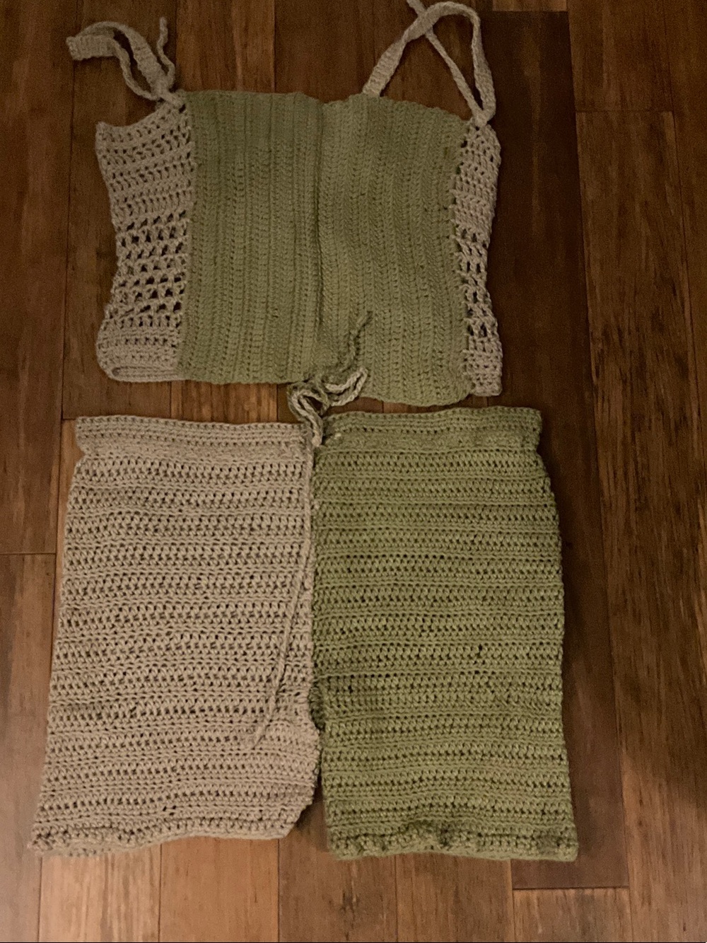 Handmade Crochet Green & Cream Women's Shorts Skort